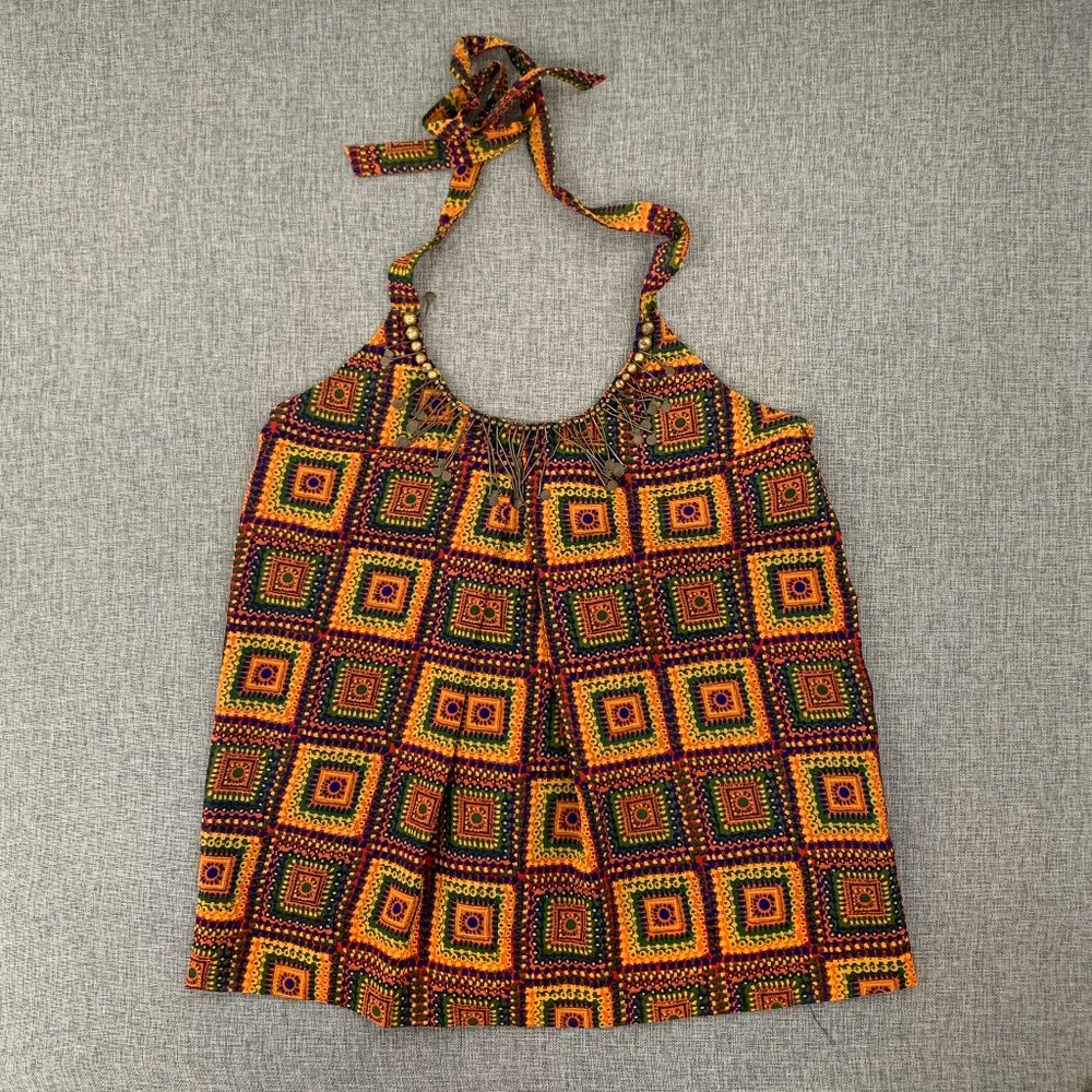 Brand New Andrew Charles‎ Halter Top Jeweled Neckline Medium Orange Green Blue
